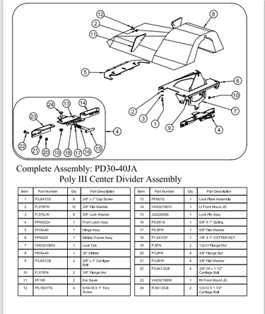 PD30-40A -- Center Divider Assembly 30